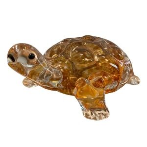 00148 - Lenox Riverbed Ranger Amber Art Glass Turtle‎ Figurine Paperweight
